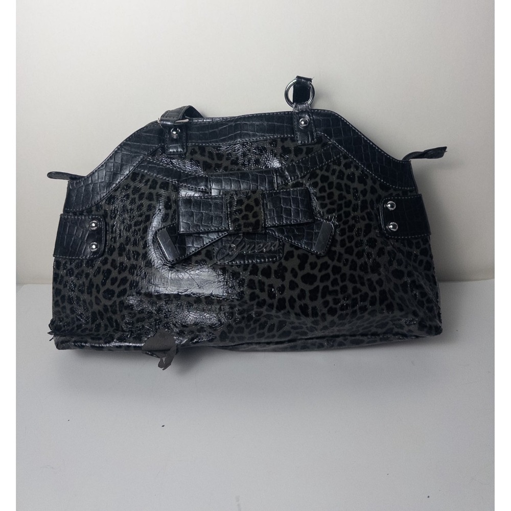Y2K Faux Leather Guess Handbag Animal Print Safari Bow Logo